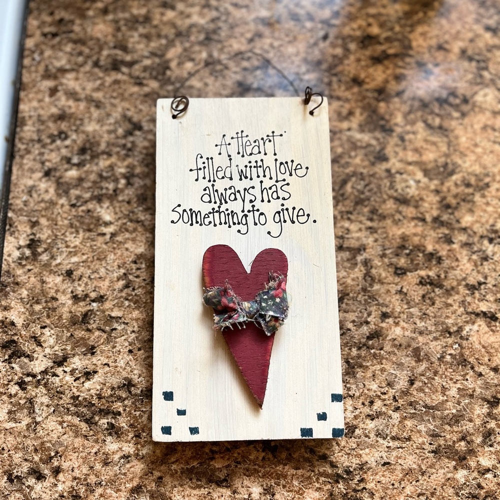 Handmade Heart Wall Plaque - Red Heart on Cream